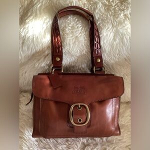 Coach Bleecker Tattersall Burnished
Vachetta leather shoulder tote bag